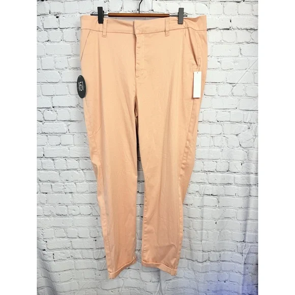 NWT One 5 One Womens Pink Crop Cuffed High Rise Straight Leg Pants 12 - Picture 2 of 11